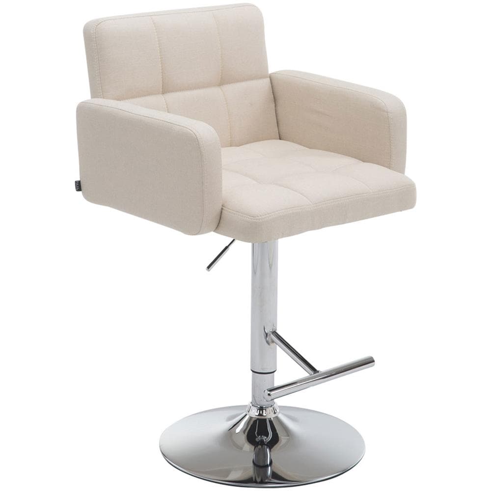 Sgabello Bar Design Los Angeles In Stoffa I Sedia Sgabello Trapuntata Imbottita I Sgabello Girevole Con Braccioli Alt. Regolabile 64-84 CM Crema - Foto 1