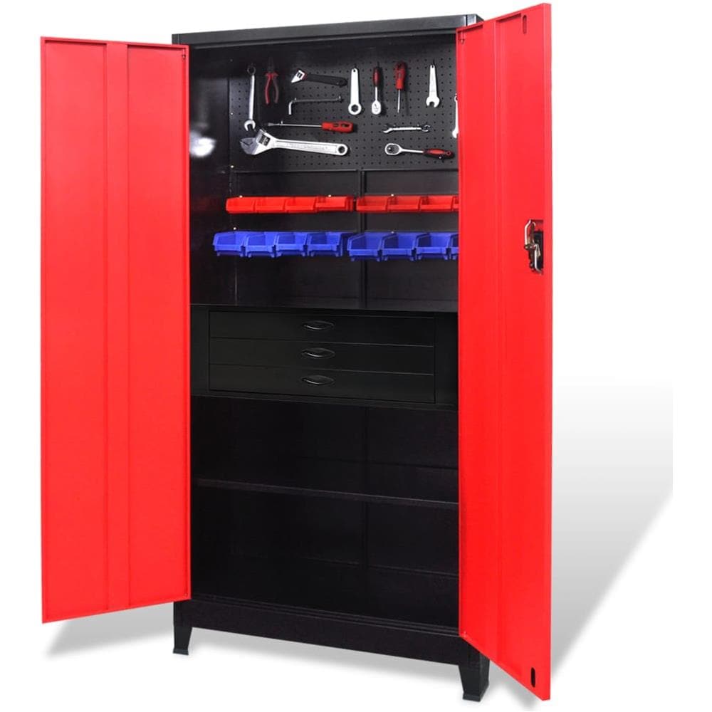 Armadio Portautensili Con Cassetti 90x40x180 Cm Rosso E Nero - Foto 1