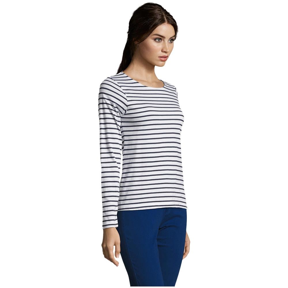 T-shirt Da Donna A Maniche Lunghe A Righe Di Colore E Taglia Blu Marino L - Foto 3