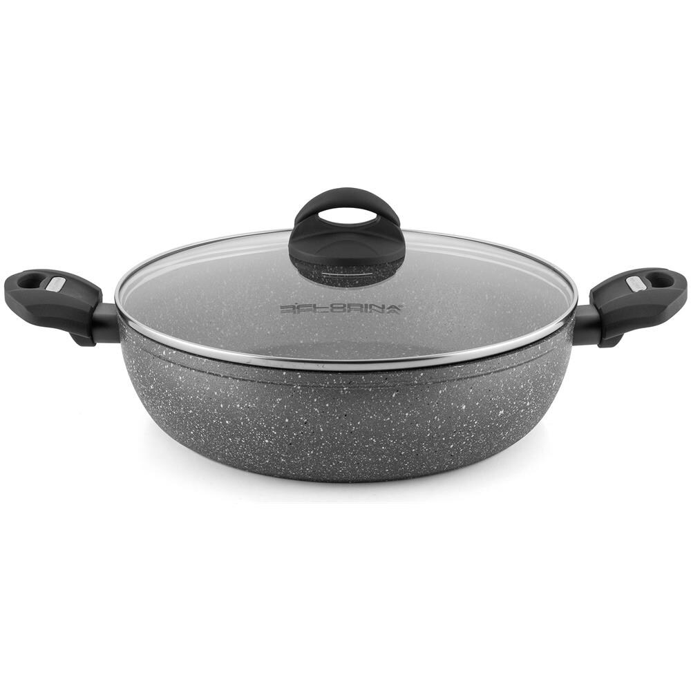 Lava Stone Casseruola Bassa Induzione, 28cm X 7,5cm, Coperchio In Vetro, Antiaderente Grigio - Foto 1