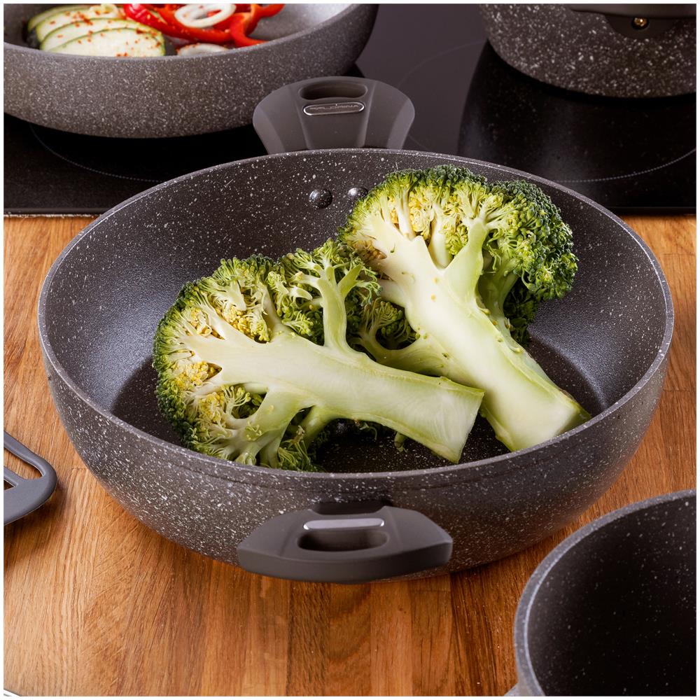 Lava Stone Casseruola Bassa Induzione, 28cm X 7,5cm, Coperchio In Vetro, Antiaderente Grigio - Foto 5