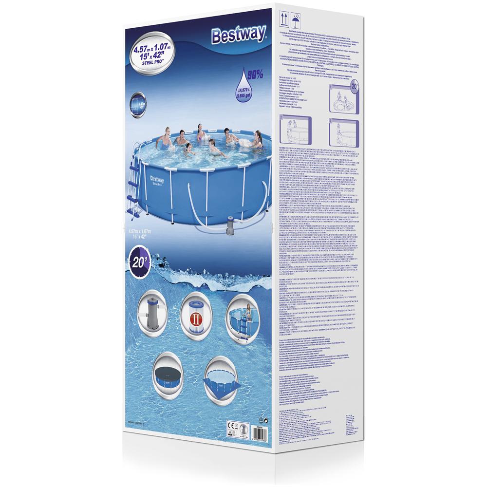 Steel Pro 4.57m x 1.07m, Blu, Telaio, Rotondo, PVC, Acciaio, CE, TÜV Rheinland - Foto 1