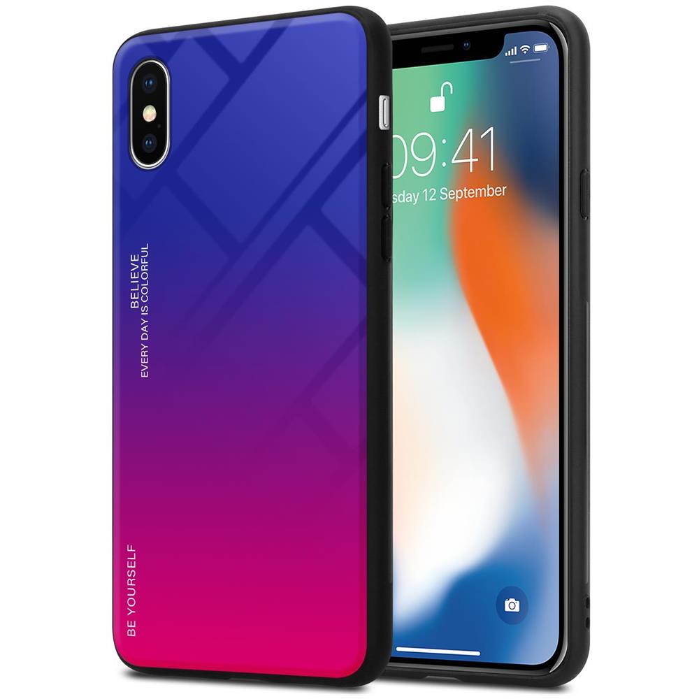 Cadorabo Custodia Compatibile Con Apple Iphone X / Xs In Viola - Rosso - Coperchio Protettivo Bicolore In Vetro Temperato E Silicone Tpu - Foto 1