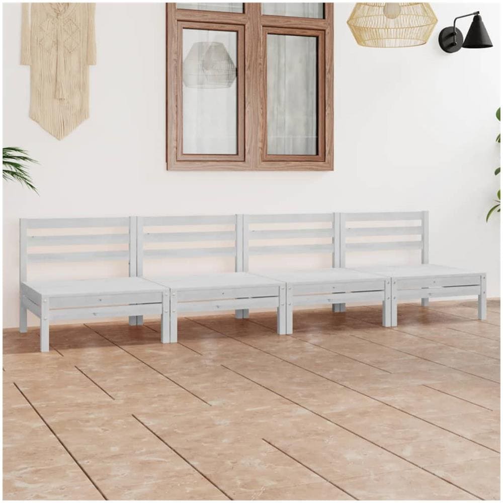 Set Divani Da Giardino 4 Pz Bianco In Legno Massello Di Pino - Foto 1