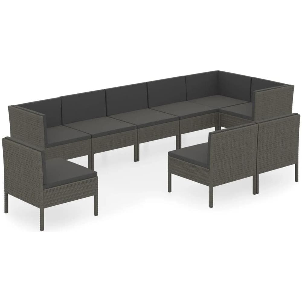 Set Divani Da Giardino 9 Pz Con Cuscini In Polyrattan Grigio - Foto 2