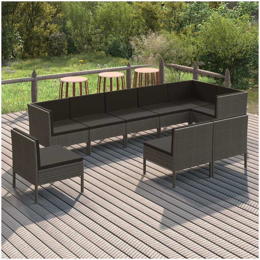 Set Divani Da Giardino 9 Pz Con Cuscini In Polyrattan Grigio - Foto 1