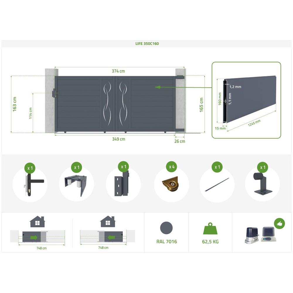 Pacchetto Cancello Scorrevole Grigio Life 3.5m H. 160 + Cancello - Foto 8