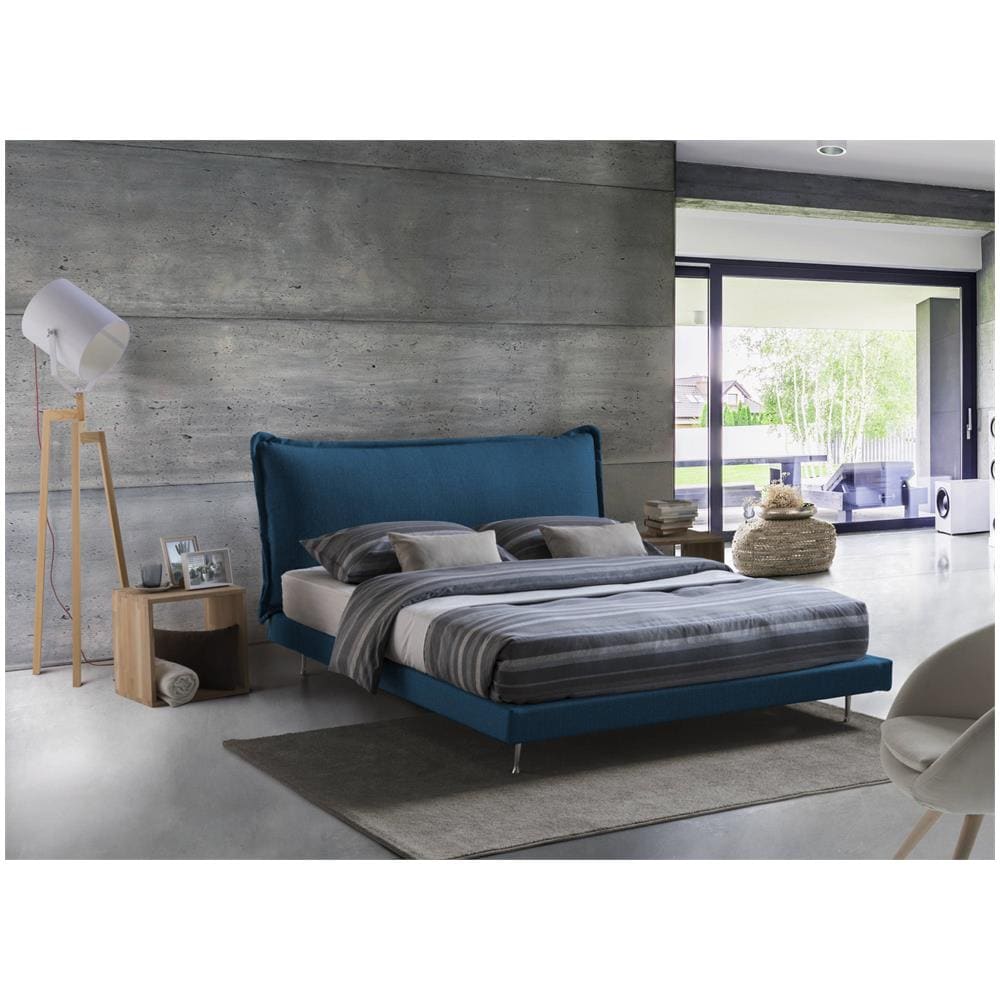 Letto Matrimoniale Anika, Letto Fisso Con Rivestimento E Testata In Tessuto, 100% Made In Italy, Apertura Frontale, Adatto Per Materasso Cm 160x190, Blu - Foto 1