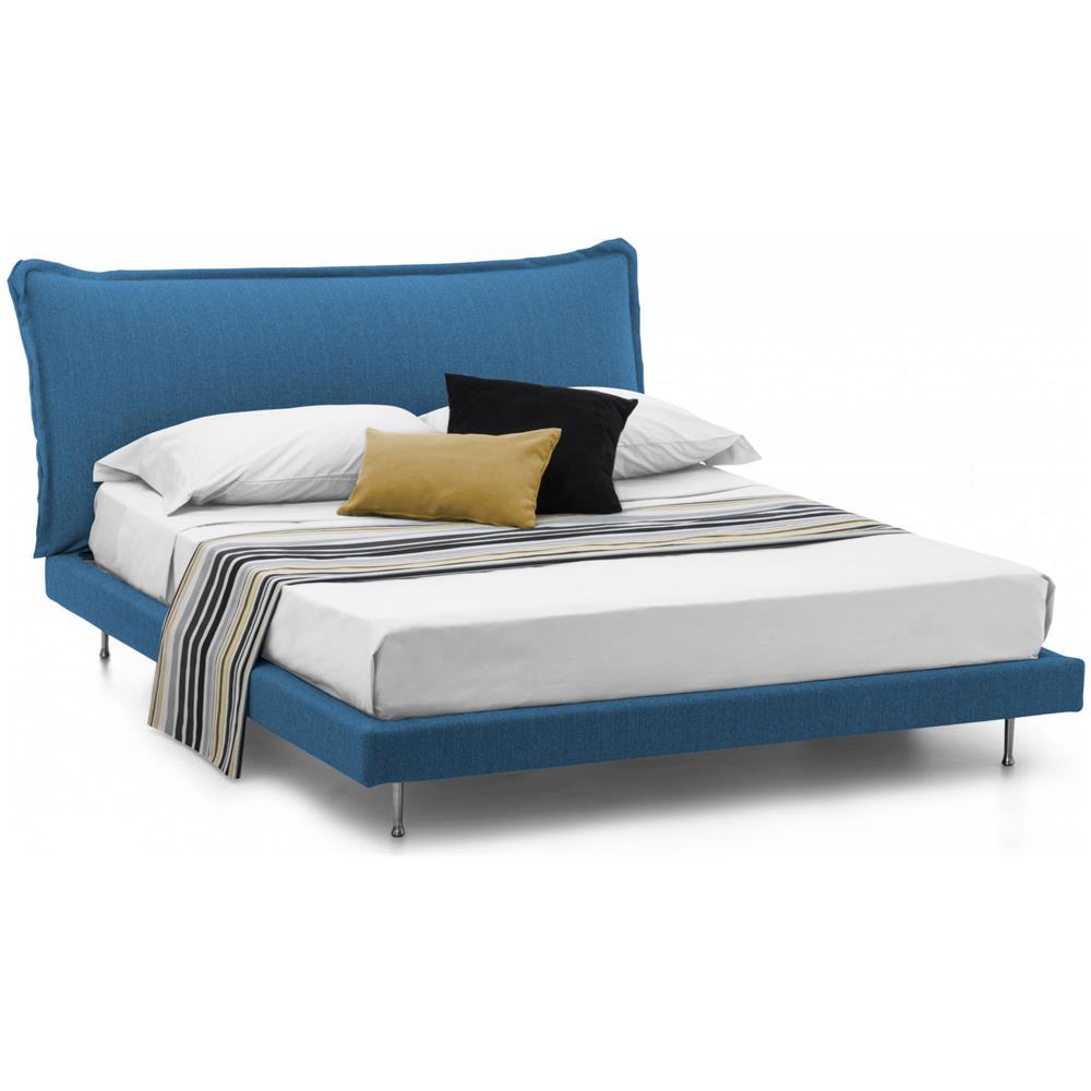Letto Matrimoniale Anika, Letto Fisso Con Rivestimento E Testata In Tessuto, 100% Made In Italy, Apertura Frontale, Adatto Per Materasso Cm 160x190, Blu - Foto 2