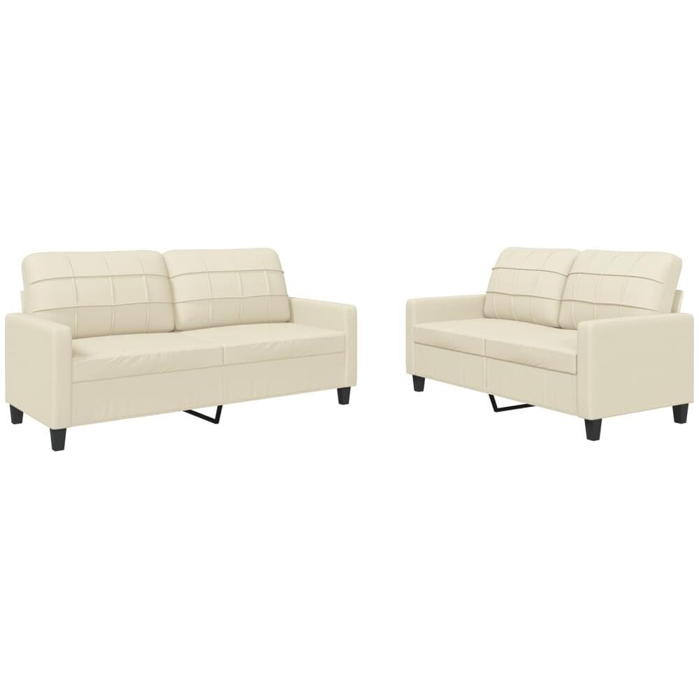 Set Di Divani 2 Pz Con Cuscini Crema In Similpelle - Foto 2