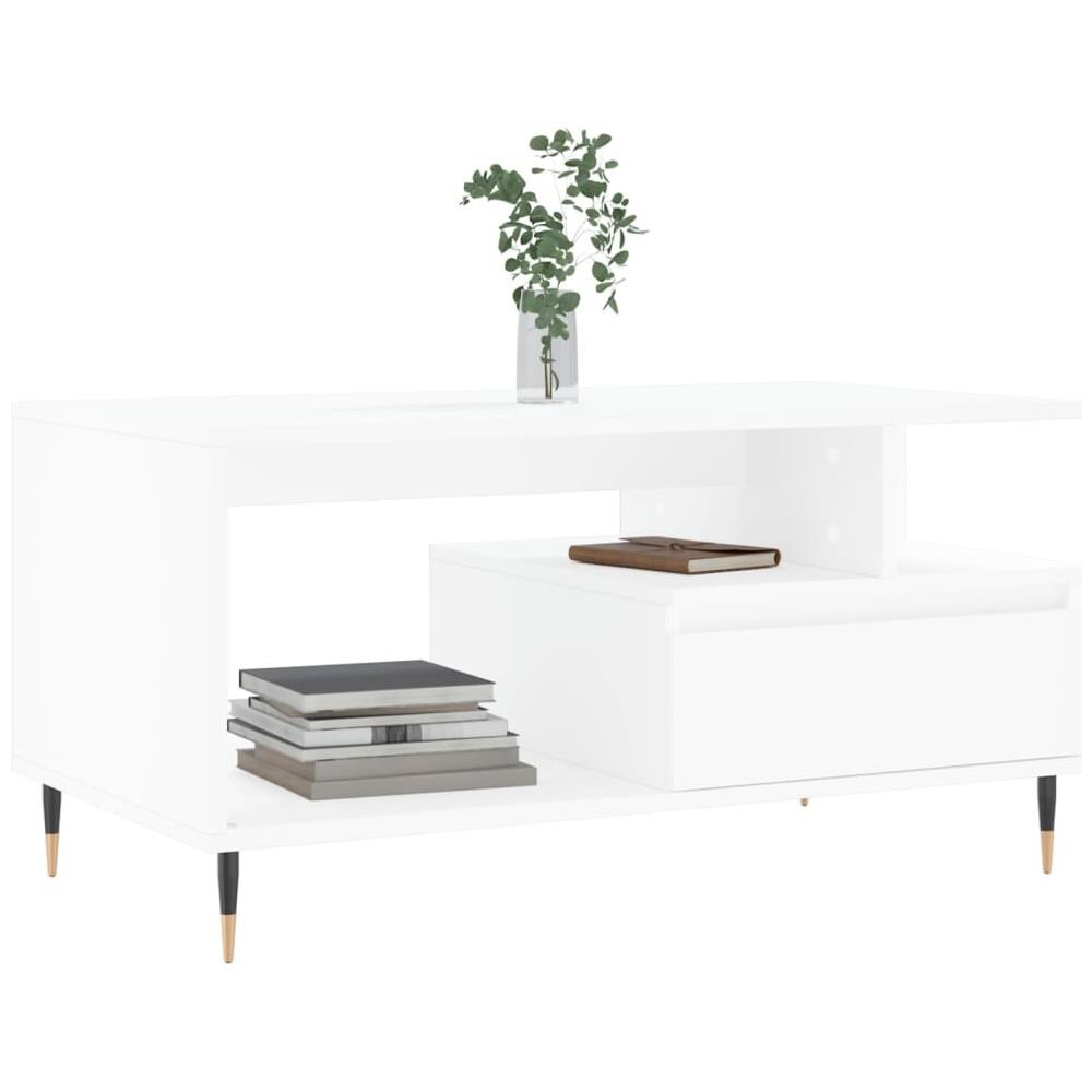 Tavolino Da Salotto Bianco 90x49x45 Cm In Legno Multistrato - Foto 3