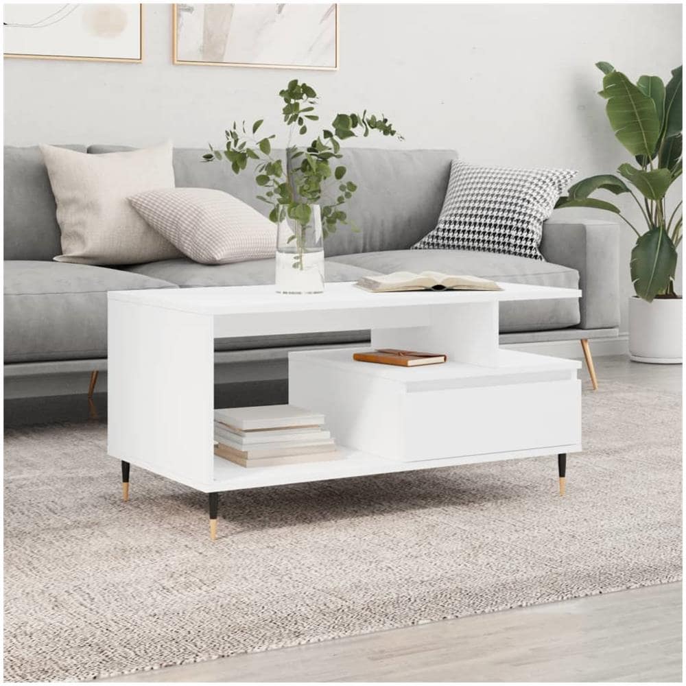 Tavolino Da Salotto Bianco 90x49x45 Cm In Legno Multistrato - Foto 1