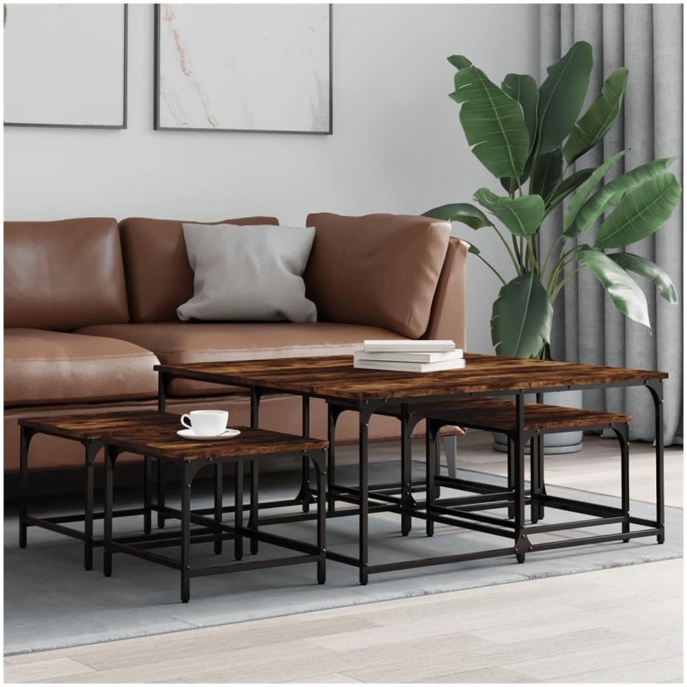 Tavolini Impilabili 5 Pz Rovere Fumo In Legno Multistrato - Foto 1