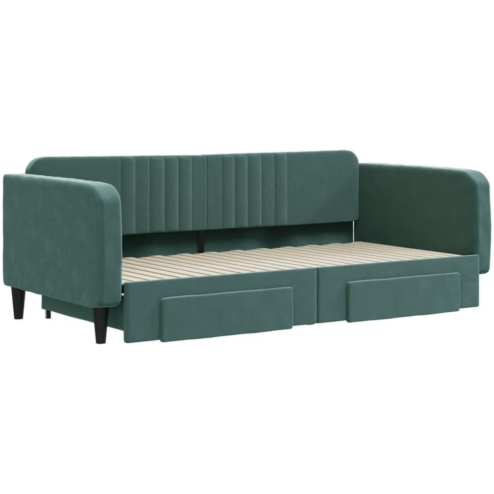Divano Letto Estraibile Cassetti Verde Scuro 100x200cm Velluto - Foto 2