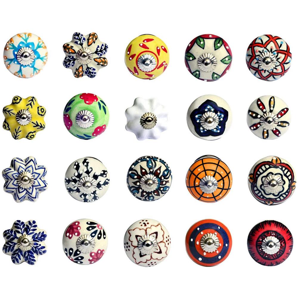 Set Di 12 Pomelli In Ceramica Colori Classici Floreali Maniglie Artigianali Per Armadi, Cassetti, Cassettiere E Appendiabiti Diametro 40 Mm - Foto 2