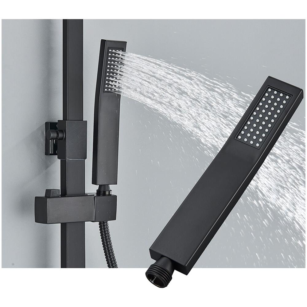 Colonna doccia, Blackswan, tipo M128, modello nero opaco regolabile, con bocca girevole, doccia ad alta pressione e mensola, misura 20 cm - Foto 4