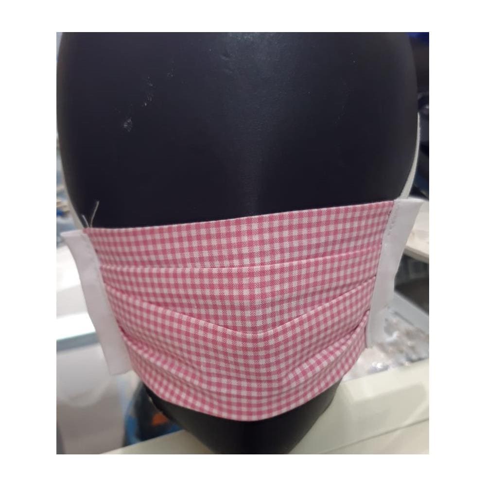 Mascherina Protettiva In Tessuto Cotone Lavabile 10 Pz - Quadretti Rosa - 16x07 Cm - Foto 2