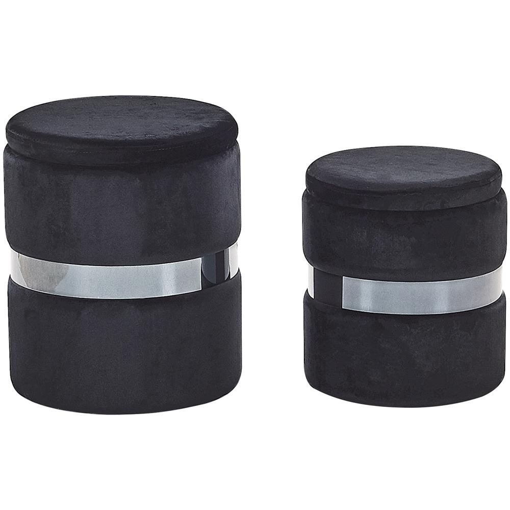 Set Di 2 Pouf Portaoggetti In Velluto Nero Doris - Foto 1