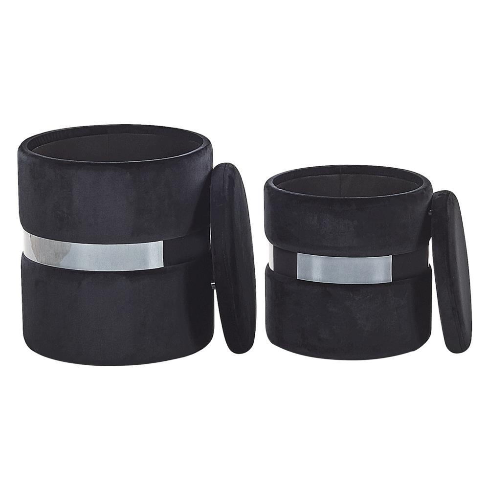 Set Di 2 Pouf Portaoggetti In Velluto Nero Doris - Foto 2