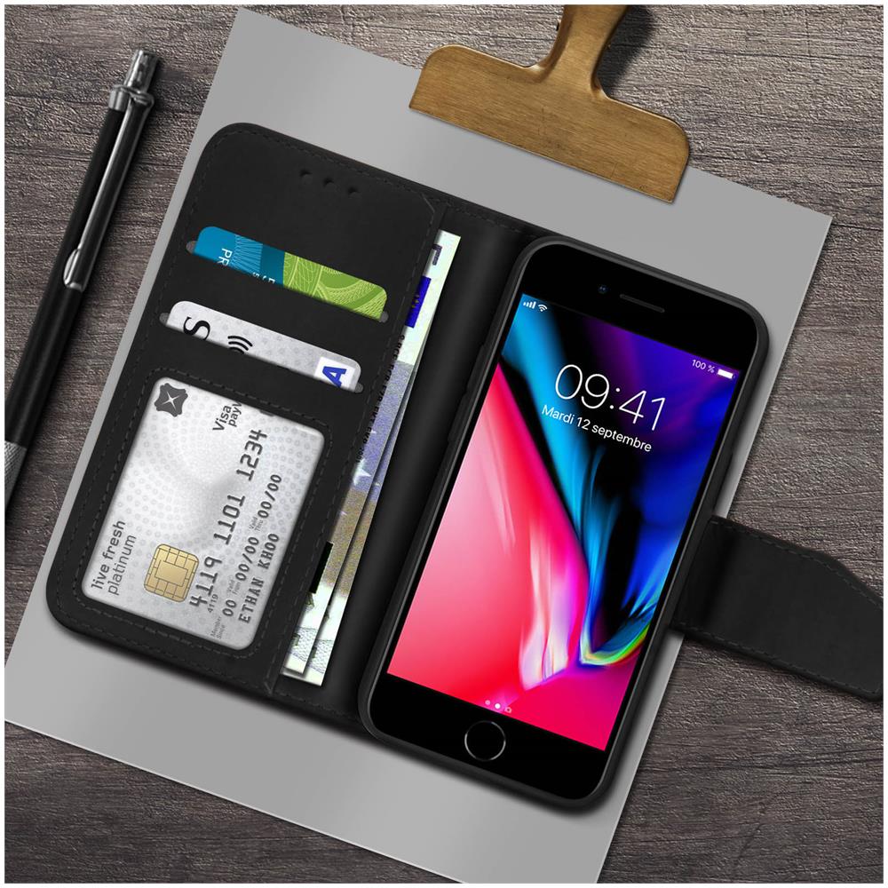 Custodia Iphone Se 2020 / 7 / 8 Porta Carte In Pelle Funzione Stand Premium Nero - Foto 2