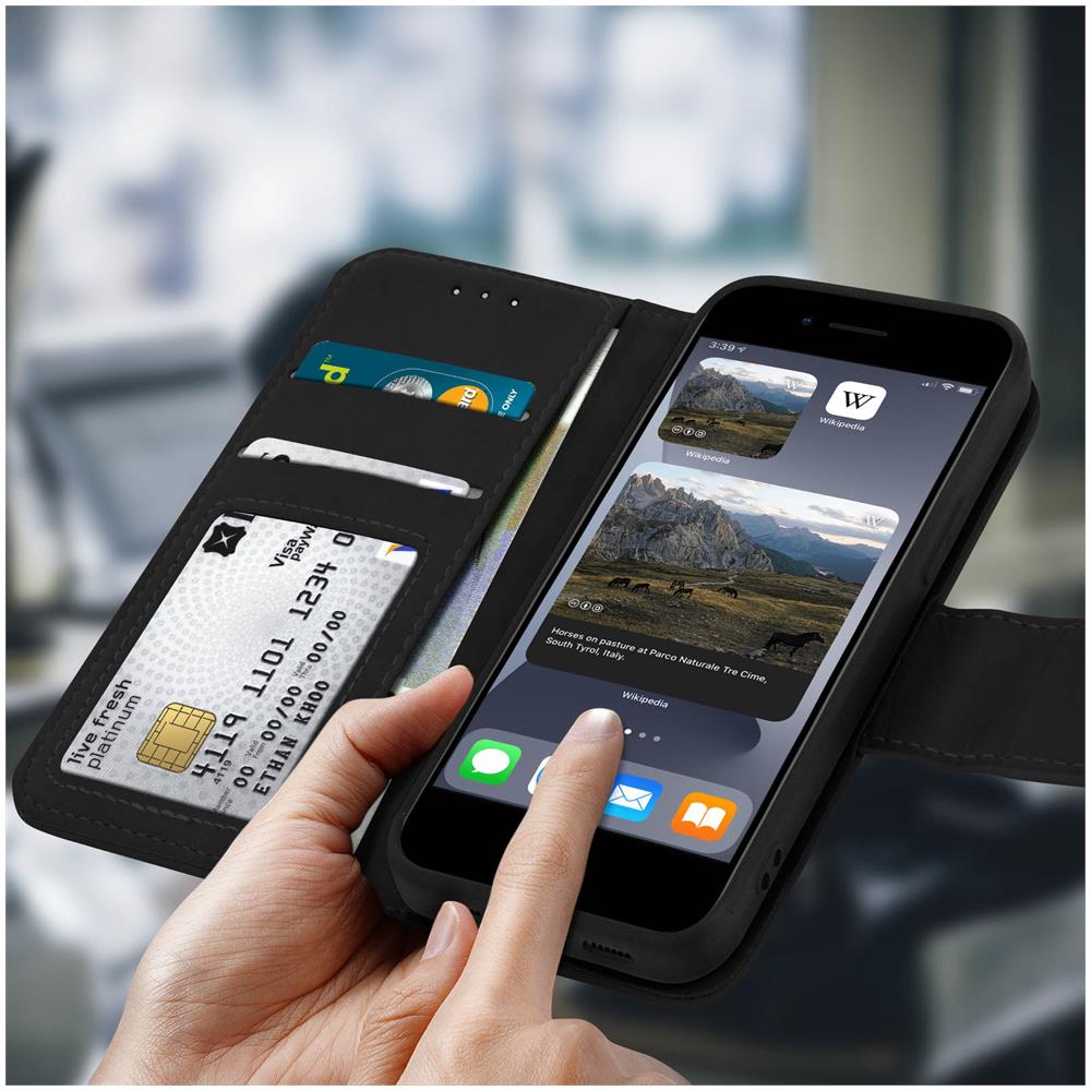 Custodia Iphone Se 2020 / 7 / 8 Porta Carte In Pelle Funzione Stand Premium Nero - Foto 5