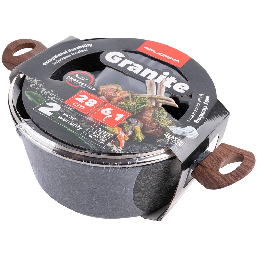 Granite Casseruola Alta Induzione, 28cm, 6,1 Litri, Coperchio In Vetro, Antiaderente Grigio - Foto 5
