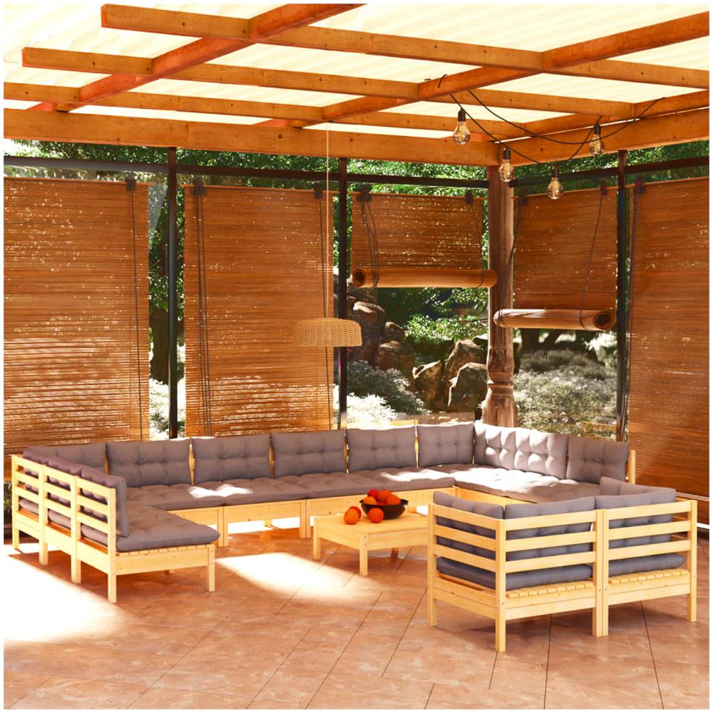 Set Divani Da Giardino 13 Pz Con Cuscini Grigi Massello Di Pino - Foto 1
