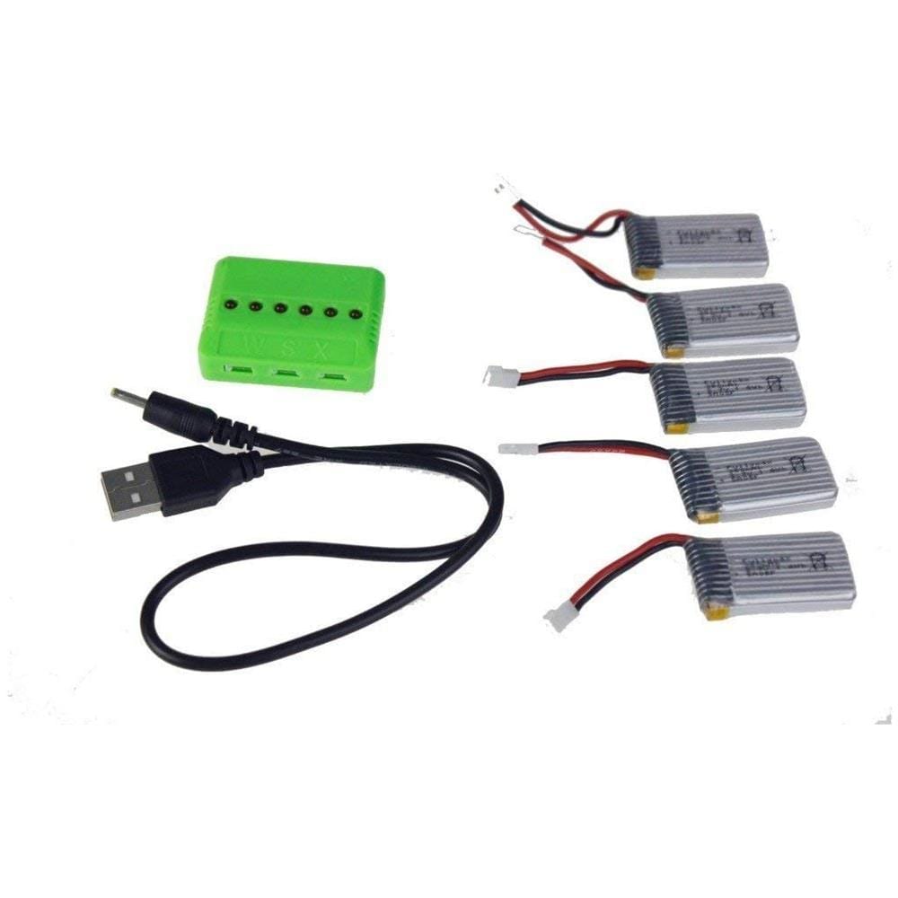 5 In 1 Caricatore Adattatore + 5 X Batterie Al Litio 3.7v 380mah 25c Per Tera Mini Quadriccotterohubsan X4 H107c H107d Etc. - Foto 1