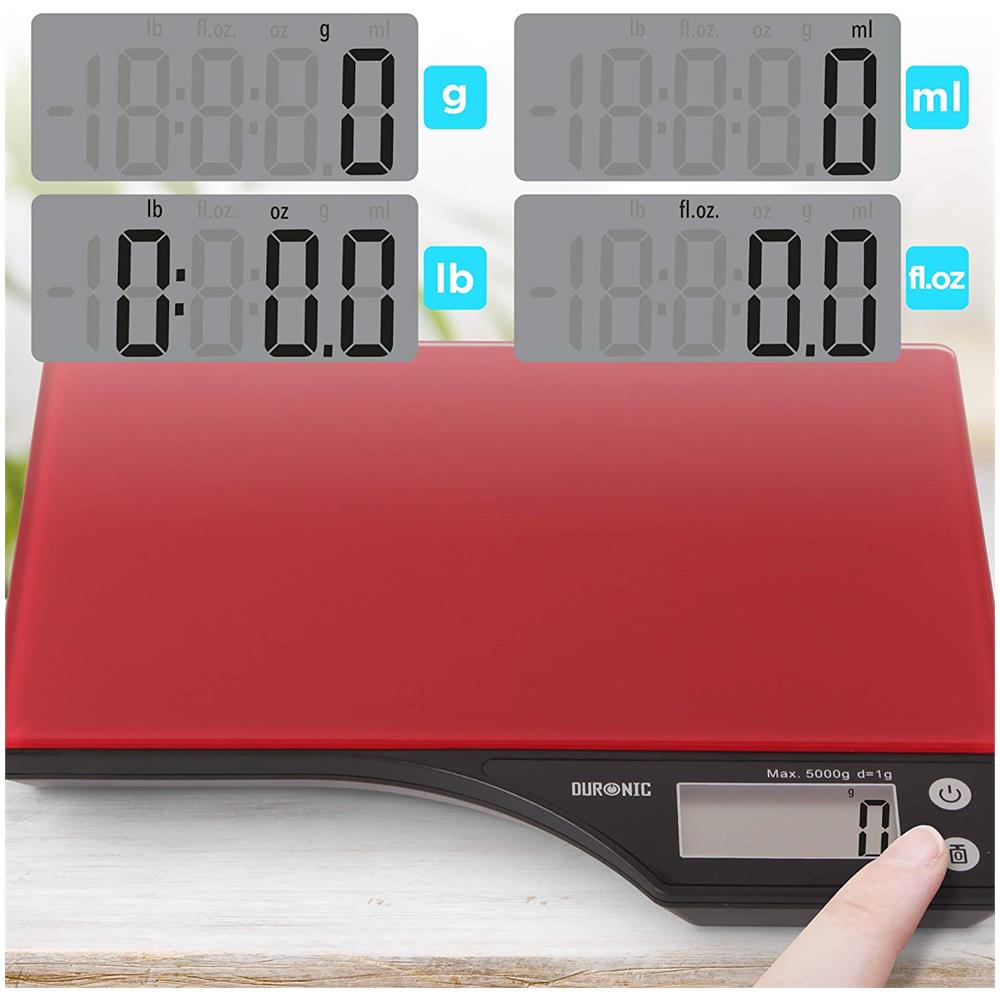 Ks350 Bilancia Da Cucina | Bilancia Ad Alta Precisione Con Display Digitale | Portata 1g / 5 Kg | Piattaforma In Vetro Rossa | Funzione Tara | Ideale Per Cucina E Pasticceria - Foto 2