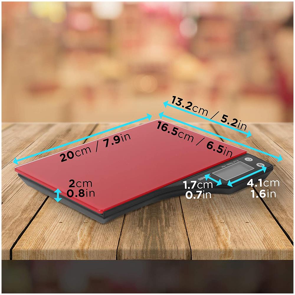 Ks350 Bilancia Da Cucina | Bilancia Ad Alta Precisione Con Display Digitale | Portata 1g / 5 Kg | Piattaforma In Vetro Rossa | Funzione Tara | Ideale Per Cucina E Pasticceria - Foto 6