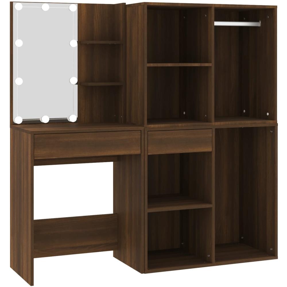 Toeletta Con Led E Armadietti Rovere Marrone Legno Multistrato - Foto 2