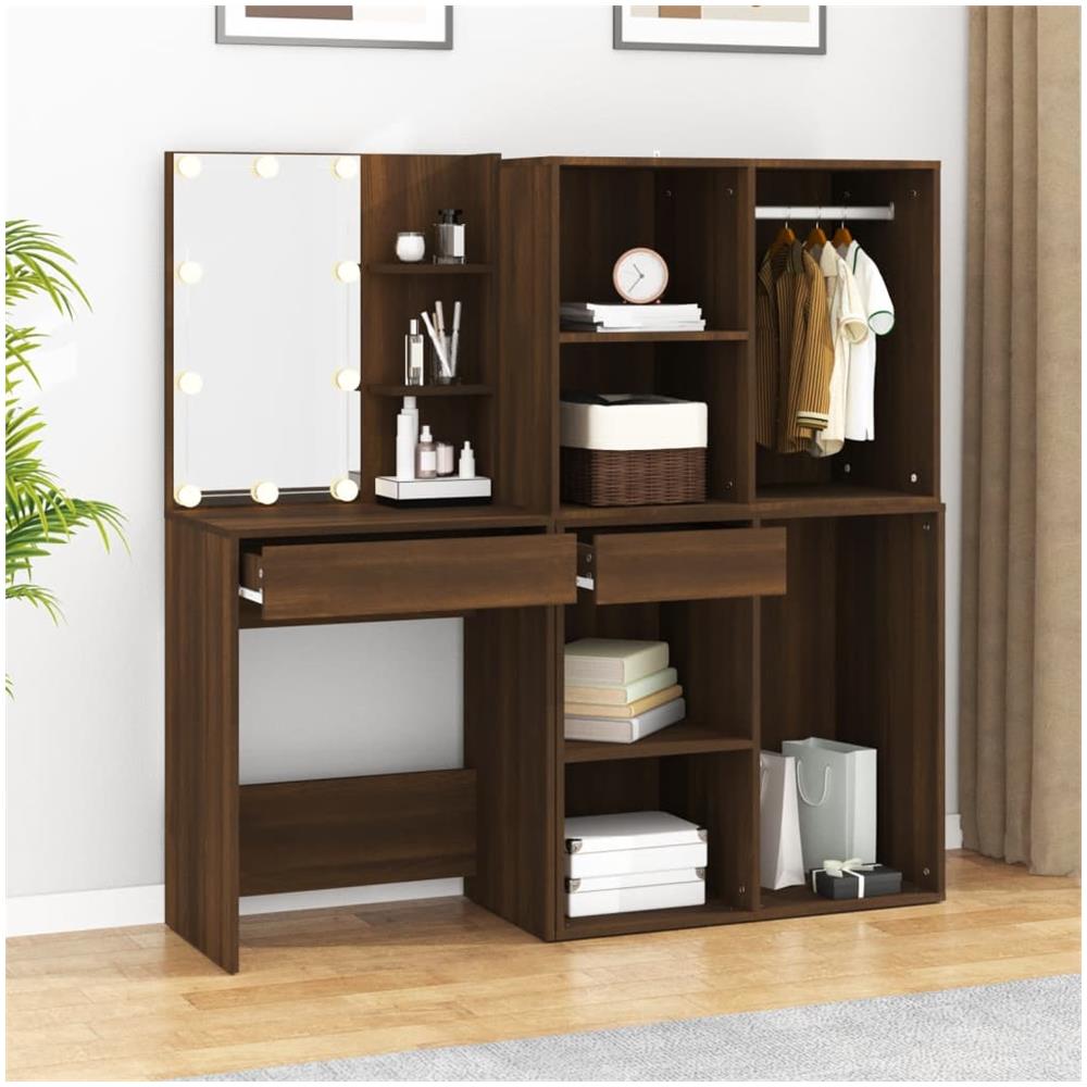 Toeletta Con Led E Armadietti Rovere Marrone Legno Multistrato - Foto 3