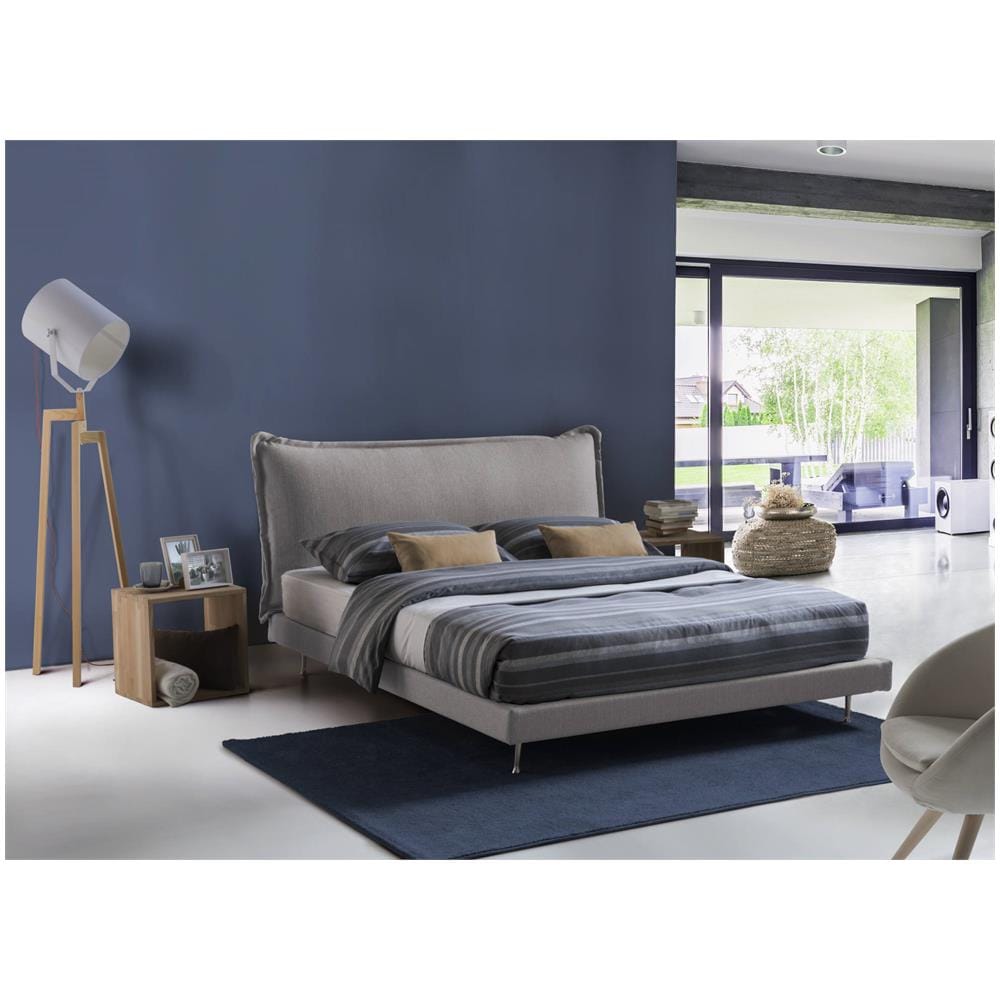 Letto Matrimoniale Anika, Letto Fisso Con Rivestimento E Testata In Tessuto, 100% Made In Italy, Apertura Frontale, Adatto Per Materasso Cm 160x190, Grigio - Foto 1