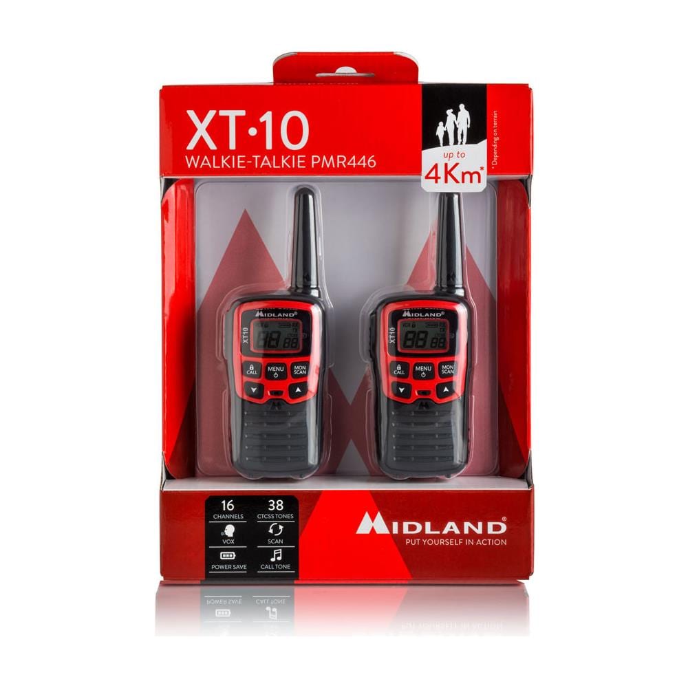 Kit 2 Pezzi Ricetrasmettitore Palmare XT10 con Display LCD 16 Canali 38 Toni Funzioni VOX/ CALL/ SCAN/ Blocco Tastiera e Side Tone Colore Nero/Rosso - Foto 1