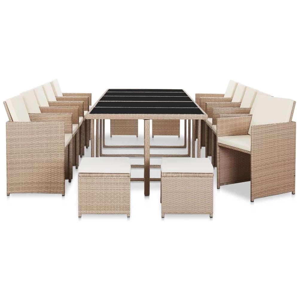 Set Da Pranzo Da Giardino 15 Pz Con Cuscini In Polyrattan Beige - Foto 1