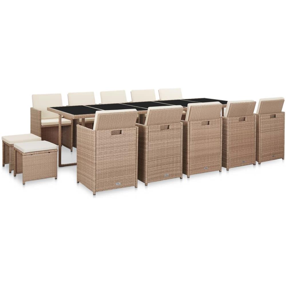 Set Da Pranzo Da Giardino 15 Pz Con Cuscini In Polyrattan Beige - Foto 2
