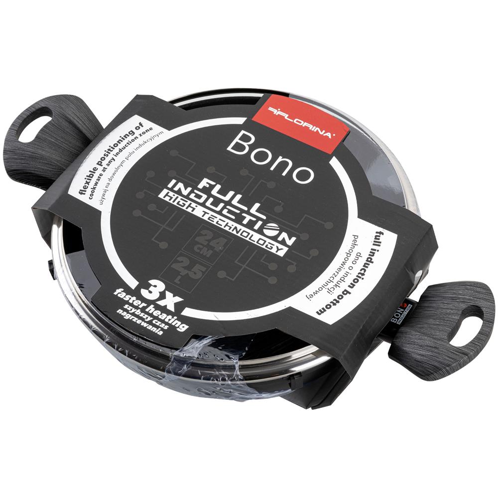 Bono Casseruola Bassa Induzione, 24cm, 2,5 Litri, Coperchio In Vetro, Antiaderente Nero - Foto 2