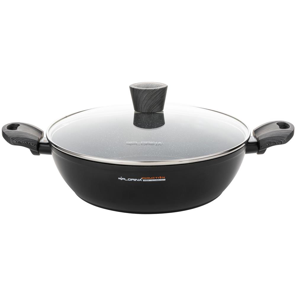 Bono Casseruola Bassa Induzione, 24cm, 2,5 Litri, Coperchio In Vetro, Antiaderente Nero - Foto 1