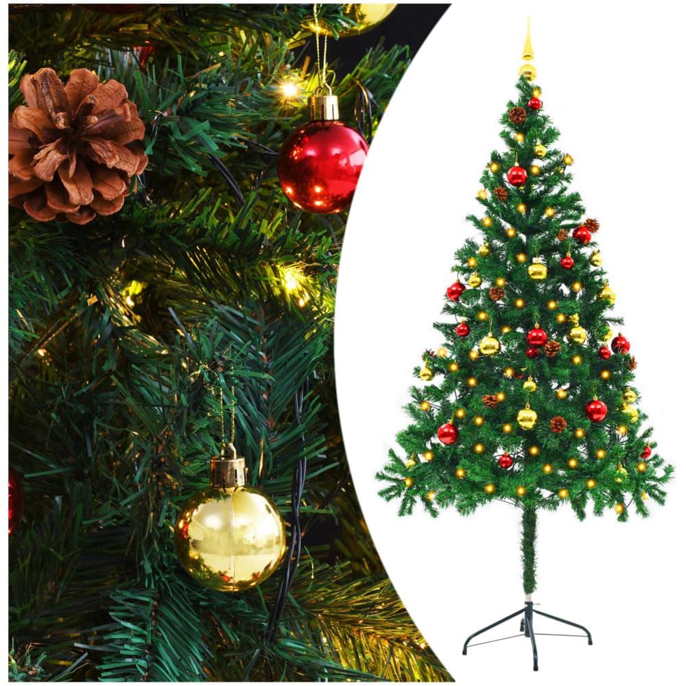 Albero di Natale Preilluminato con Palline Verde 180 cm - Foto 1