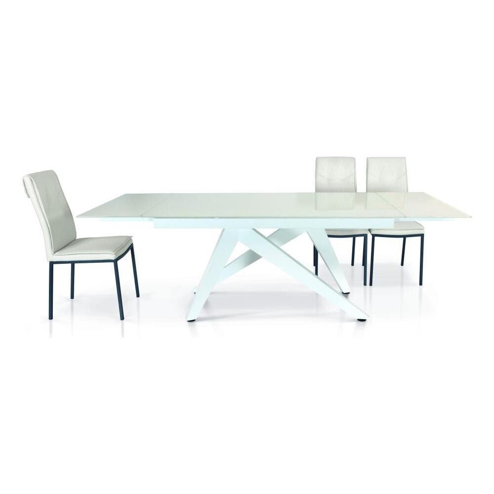 Tavolo Vetro Bianco Allungabile 160x90 Cm - 240x90 Cm Gambe A V - Foto 1
