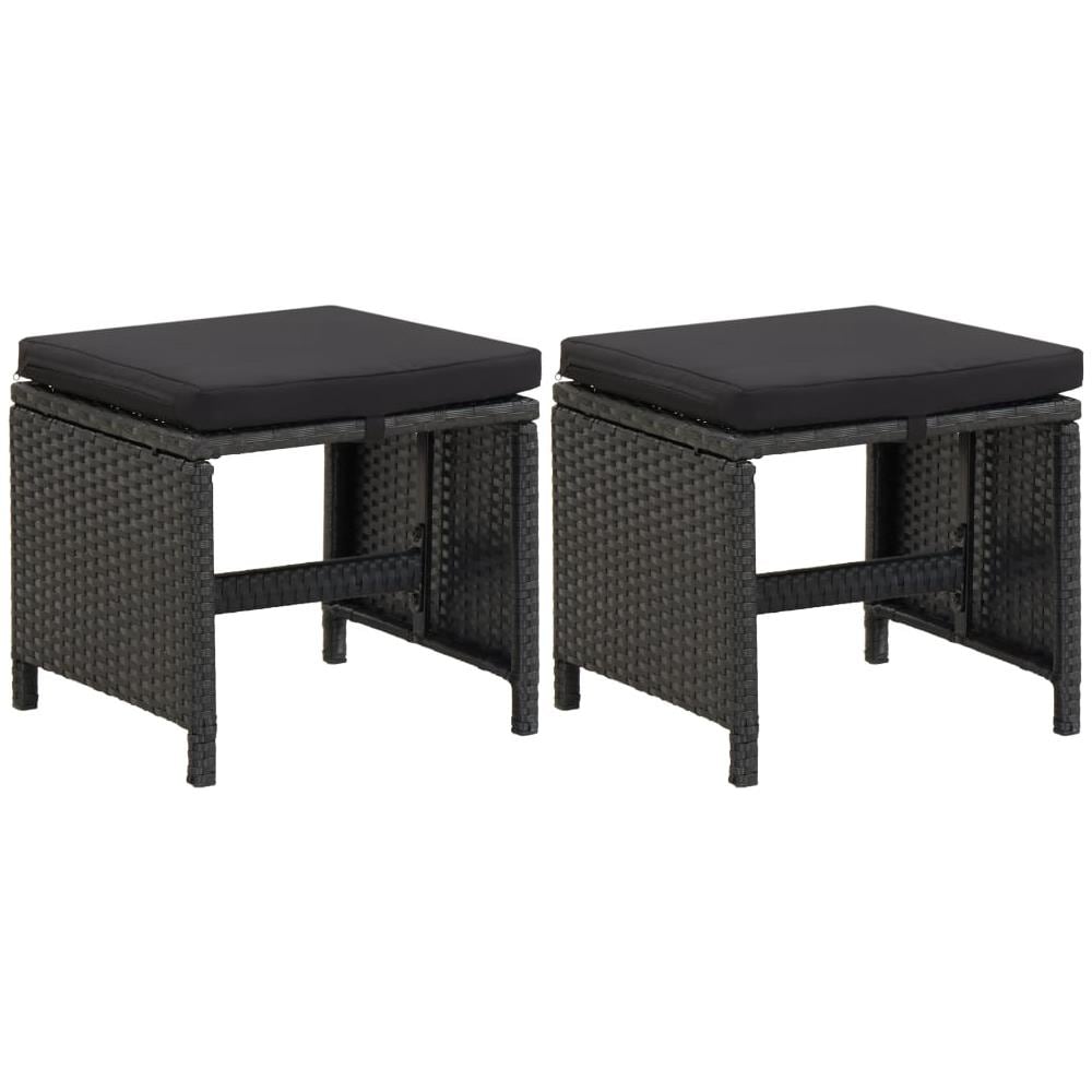 Sgabelli Da Giardino 2 Pz Con Cuscini In Polyrattan Nero - Foto 1