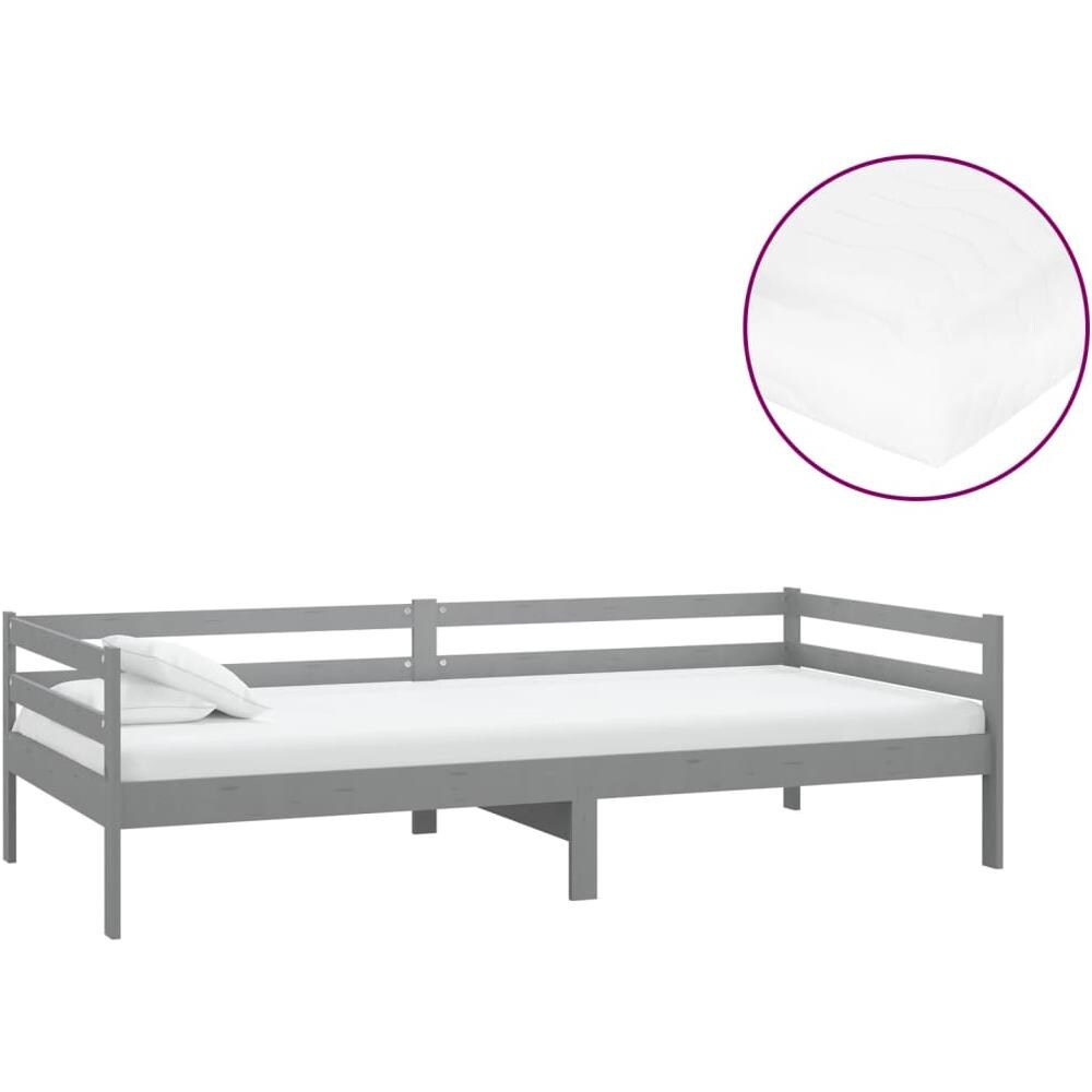Divano Letto Con Materasso 90x200 Cm Grigio In Massello Di Pino - Foto 2