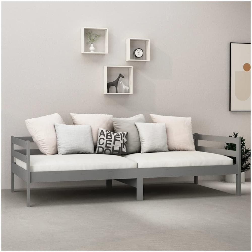 Divano Letto Con Materasso 90x200 Cm Grigio In Massello Di Pino - Foto 3