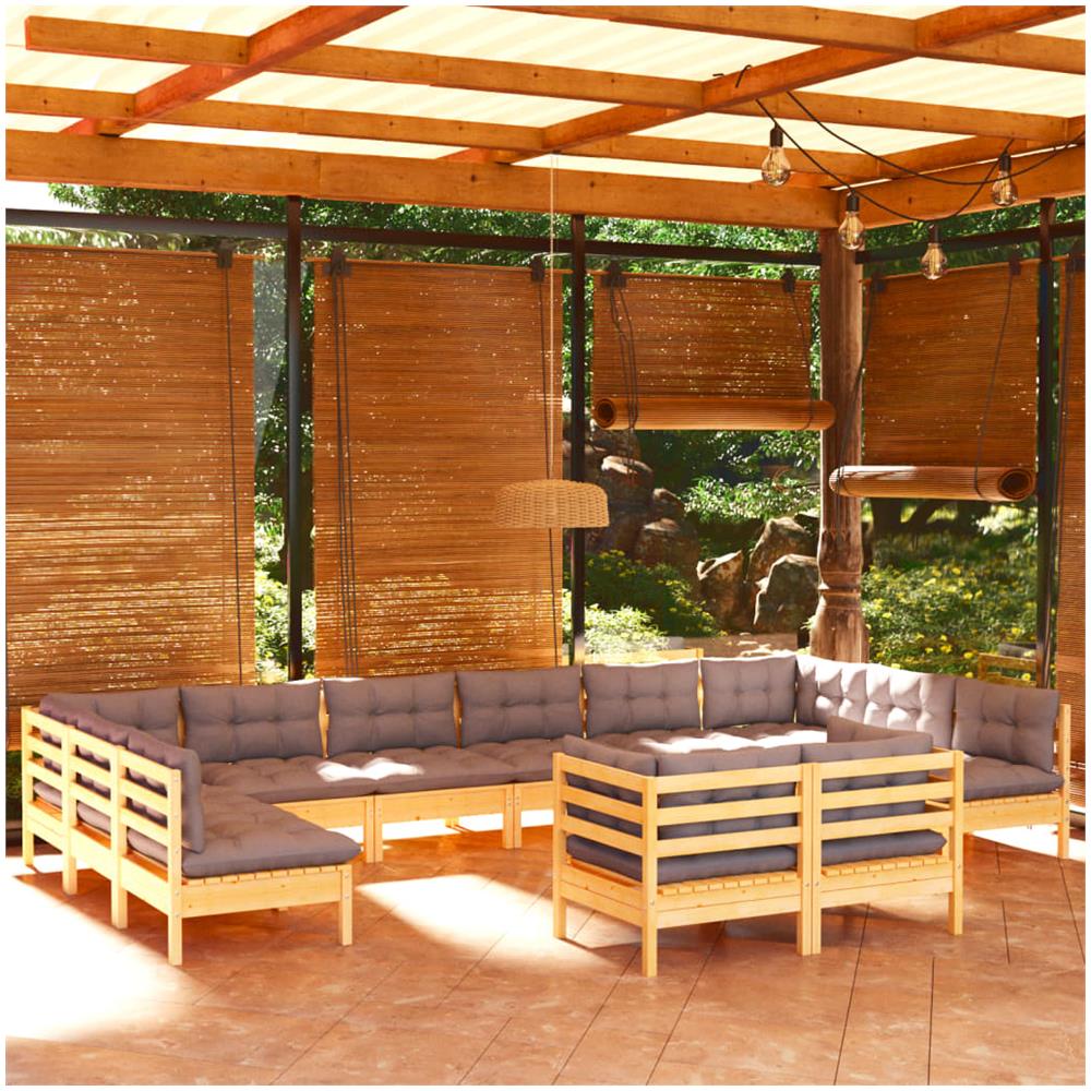 Set Divani Da Giardino 12 Pz Con Cuscini Grigi Massello Di Pino - Foto 1