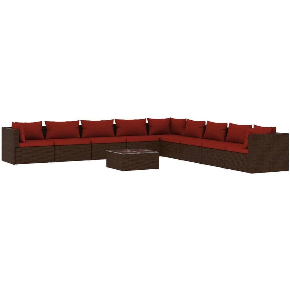 Set Divani Da Giardino 10 Pz Con Cuscini In Polyrattan Marrone - Foto 1
