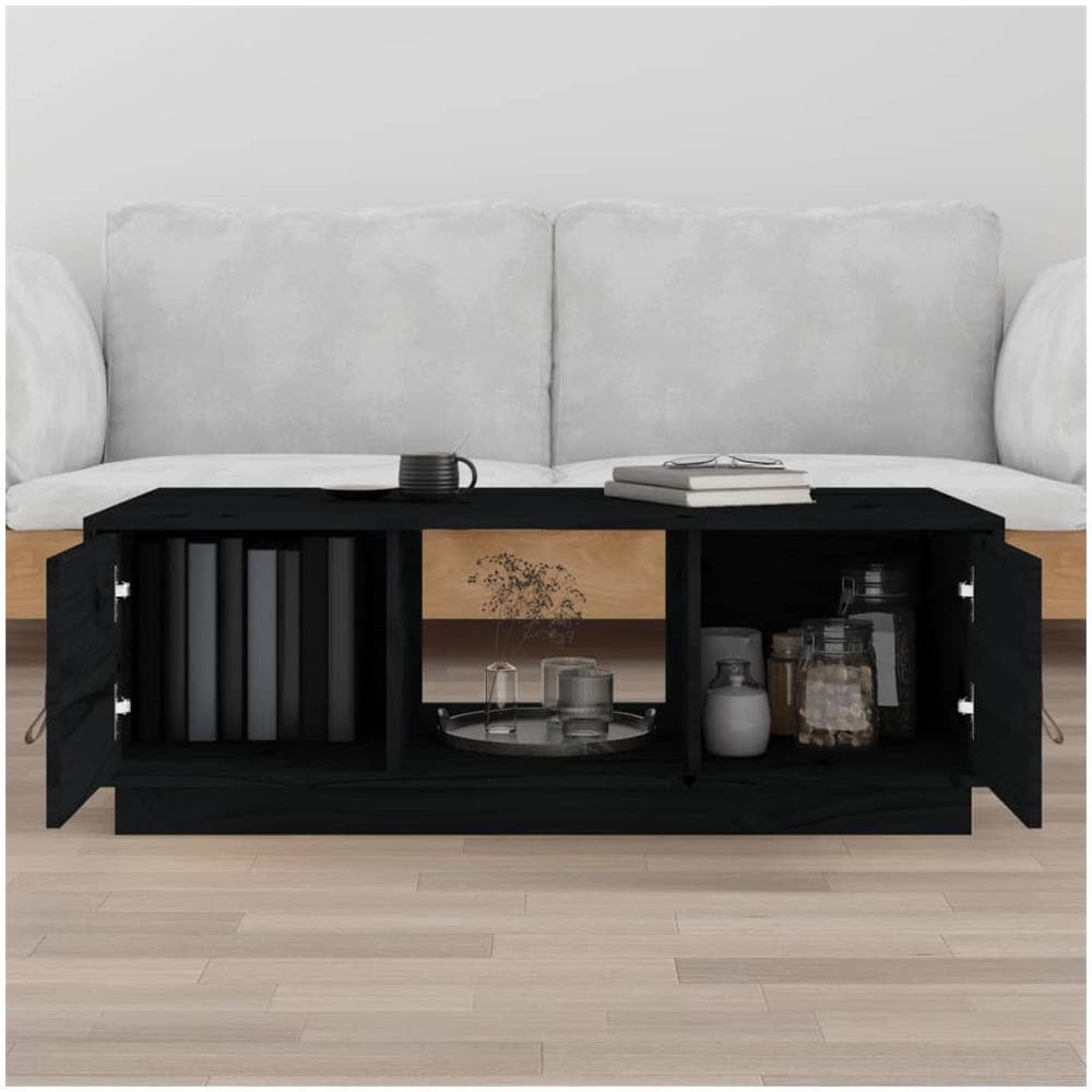 Tavolino Da Salotto Nero 100x50x35 Cm Legno Massello Di Pino - Foto 3