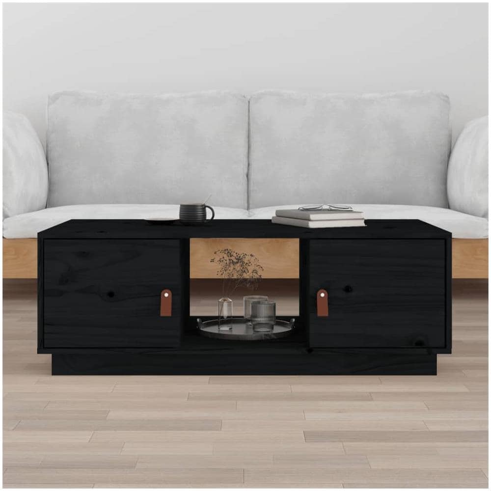 Tavolino Da Salotto Nero 100x50x35 Cm Legno Massello Di Pino - Foto 1