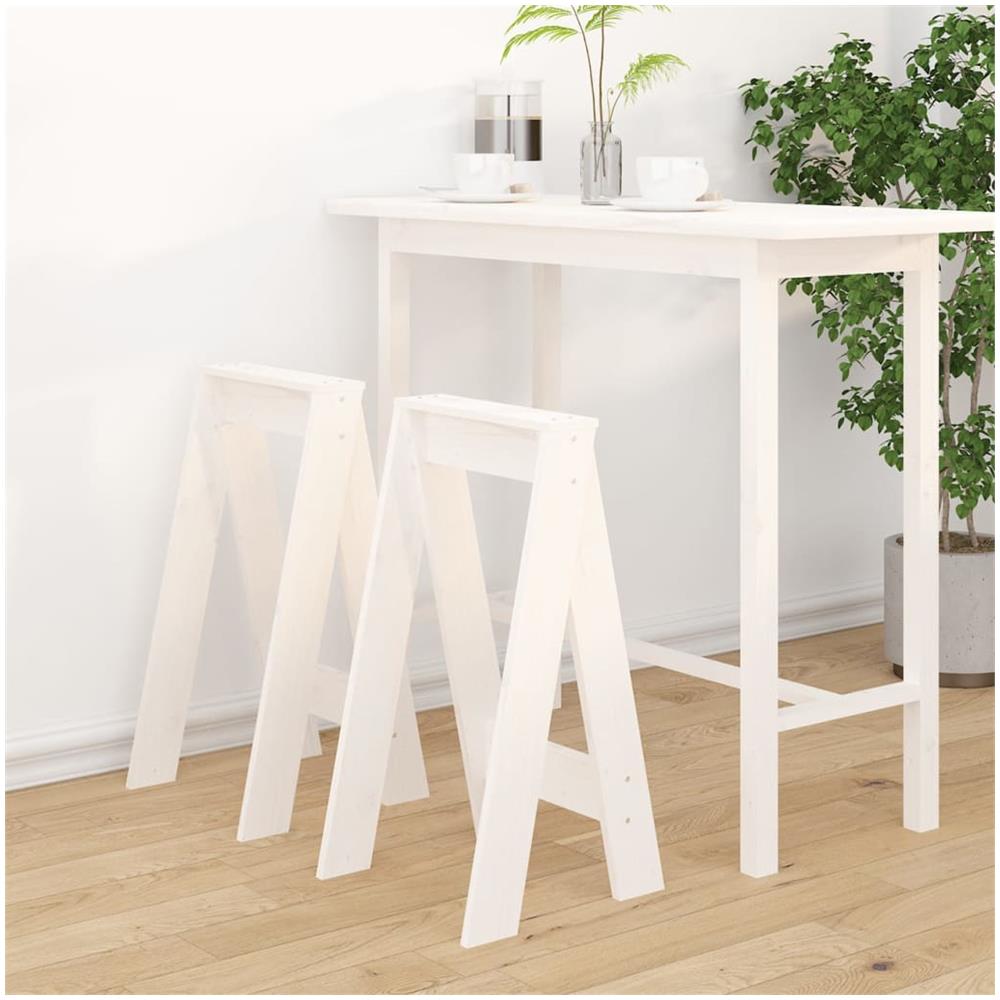 Sgabelli 2 Pz Bianchi 40x40x75 Cm In Legno Massello Di Pino - Foto 1
