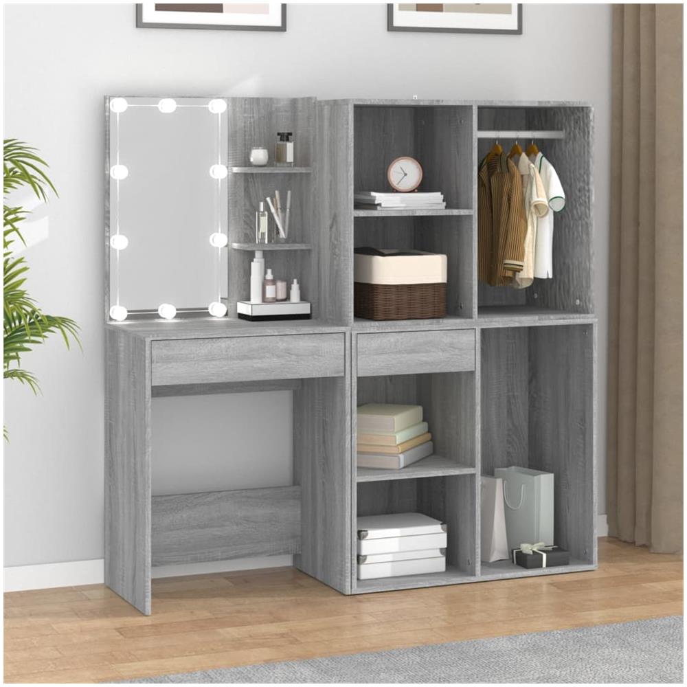 Toeletta Con Led E Armadietti Grigio Sonoma Legno Multistrato - Foto 1