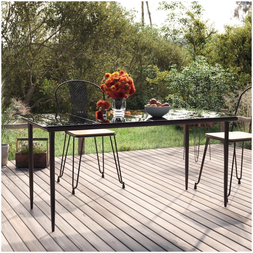 Tavolo Pranzo Giardino Nero 160x80x74 Acciaio E Vetro Temperato - Foto 1
